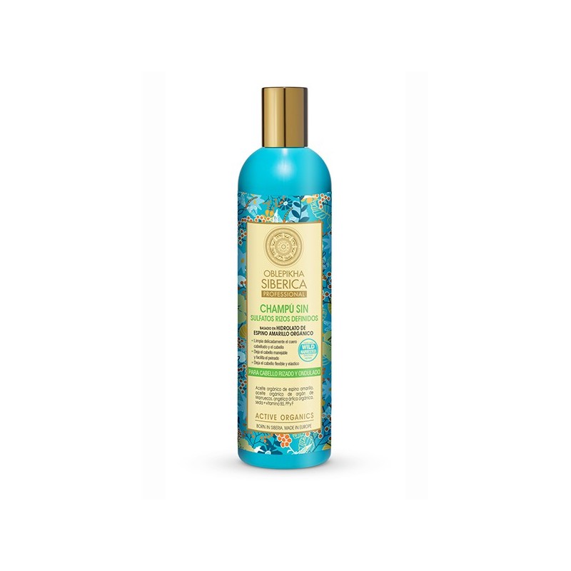 CHAMPÚ SIN SULFATOS CON HIDROLATO DE ESPINO AMARILLO ORGÁNICO RIZOS DEFINIDOS, 400 ml